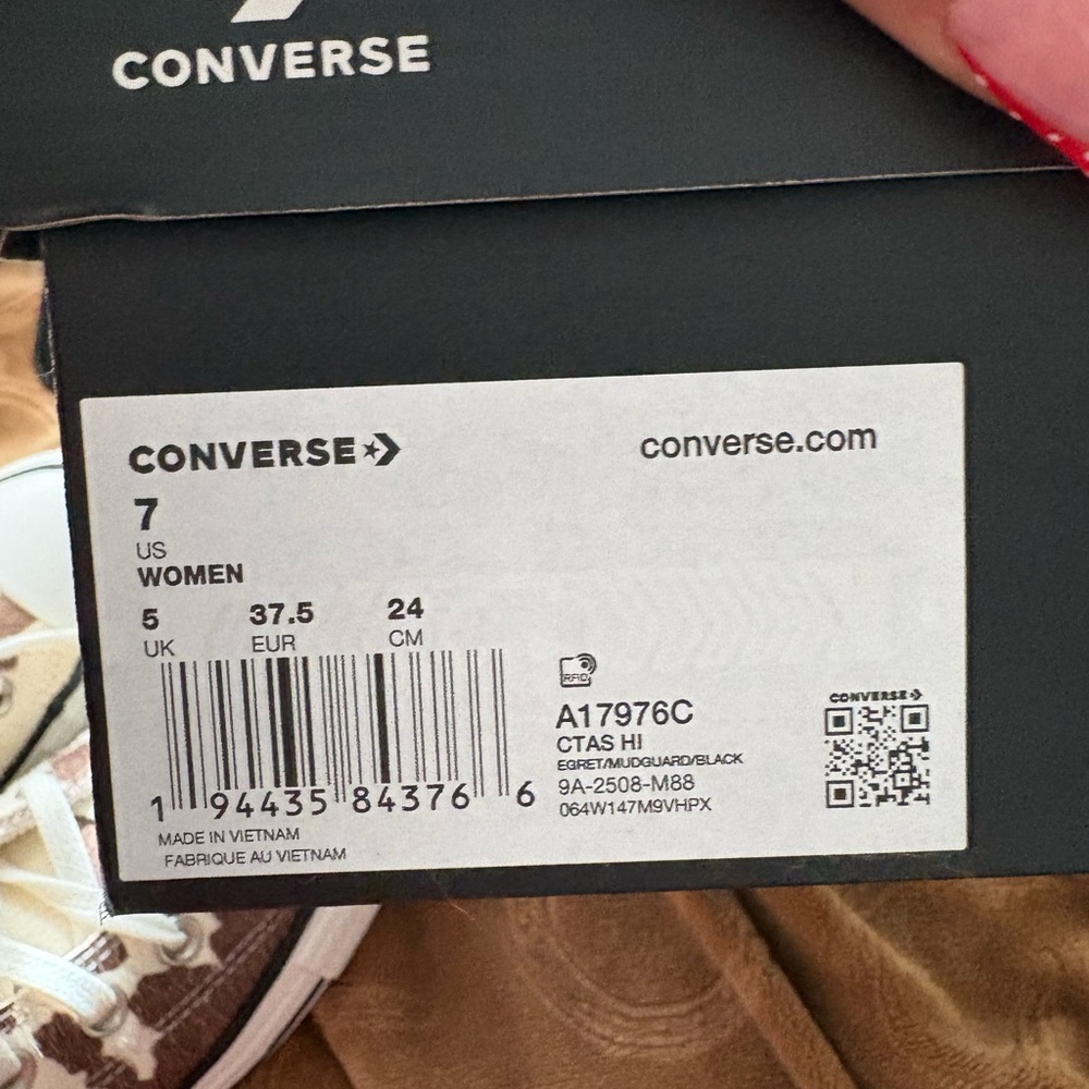 Converse High Top Sneakers in Brown and Cream Cow Print - Picture 2 of 7